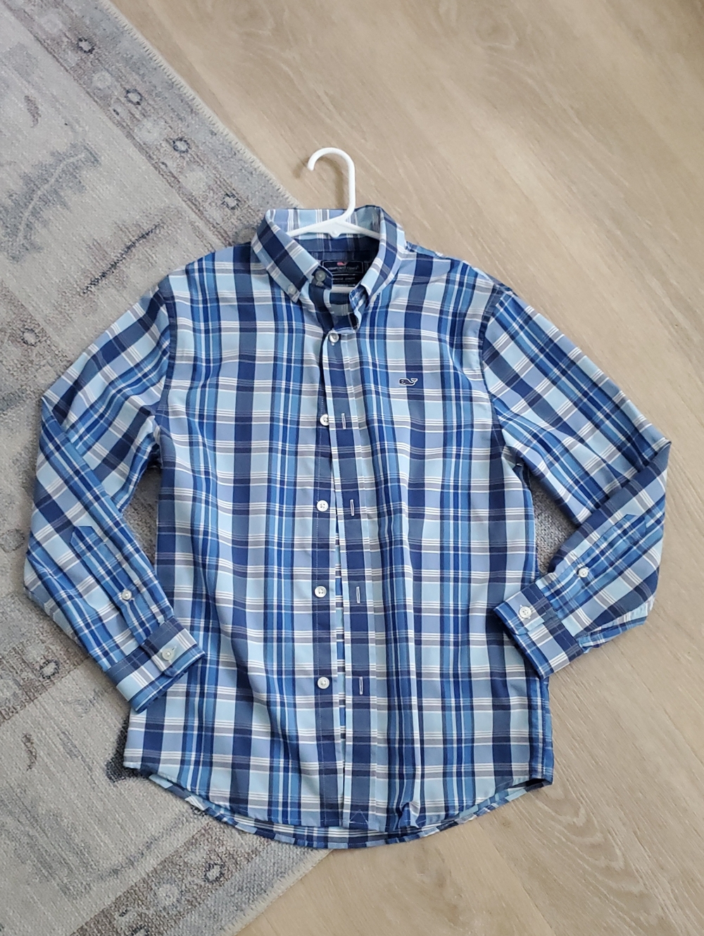 Vineyard Vines Boys Blue Plaid Button-Down Performance Material Shirt Top SzS